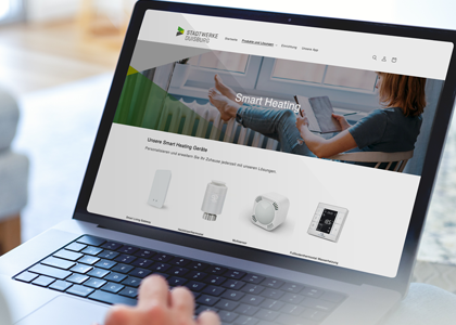 Der Stadtwerkeshop wird auf einem Laptop aufgerufen Der Stadtwerkeshop wird auf einem Laptop aufgerufen