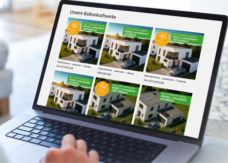 Laptop mit Übersichtsseite von Balkonkraftwerken aus dem Energieshop