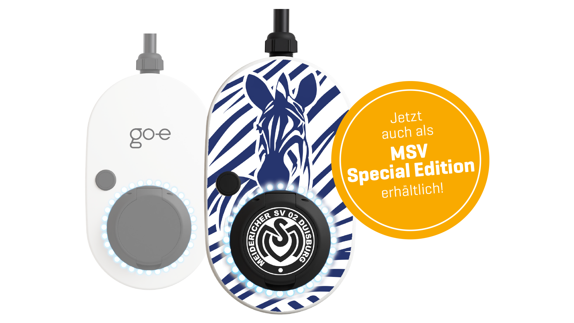 Zwei Wallboxen, eine davon im MSV-Duisburg-Look