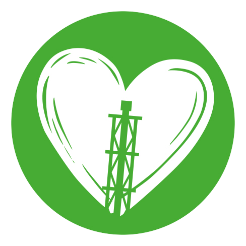 Logo grüner Turm in weißem Herz