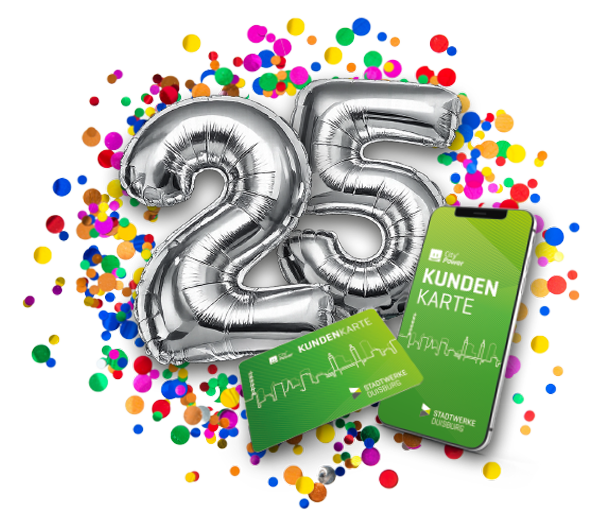 Kundenkarte mit Konfetti und Luftballons